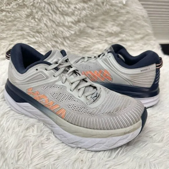 Hoka One One Womens Bondi 7 Lunar Rock Black Iris Size 9 Running Walking Shoes
