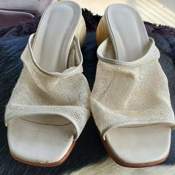 Huma Blanco Madewell Milla Cream Jute &amp; Leather Mesh Sandals Mules Clogs Sz 40 9