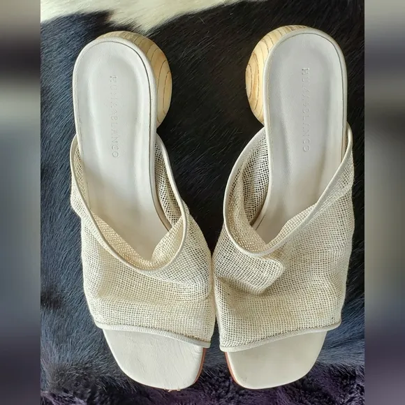 Huma Blanco Madewell Milla Cream Jute &amp; Leather Mesh Sandals Mules Clogs Sz 40 9