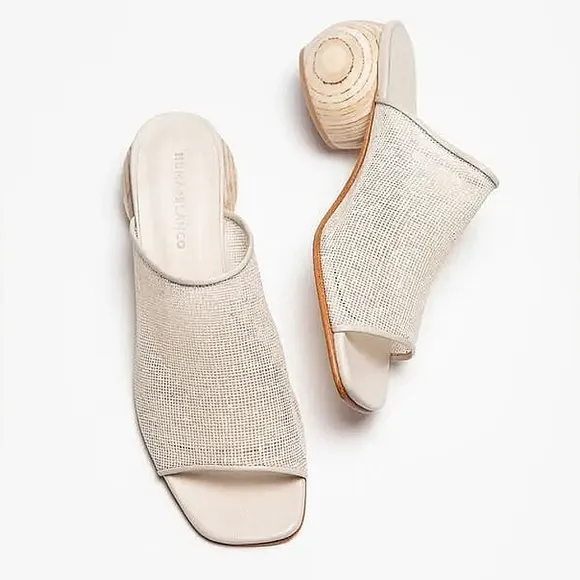 Huma Blanco Madewell Milla Cream Jute &amp; Leather Mesh Sandals Mules Clogs Sz 40 9