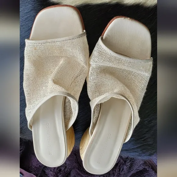 Huma Blanco Madewell Milla Cream Jute &amp; Leather Mesh Sandals Mules Clogs Sz 40 9
