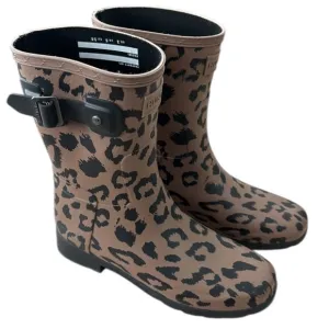 Hunter Brown Black Winter Rain Boots with Leopard Print Design Sz 5 waterproof