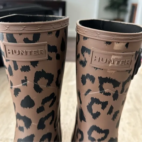 Hunter Brown Black Winter Rain Boots with Leopard Print Design Sz 5 waterproof