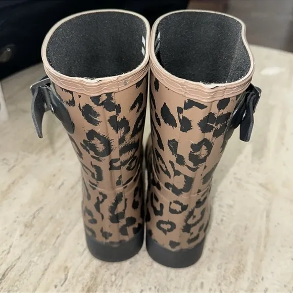 Hunter Brown Black Winter Rain Boots with Leopard Print Design Sz 5 waterproof
