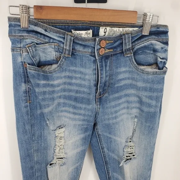 Indigo Rein Stretch Denim Distressed Skinny Jeans Junior Size 9