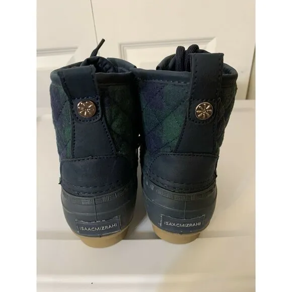 Isaac Mizrahi Live! Plaid Waterproof Boots Zip Navy - 6‎ M