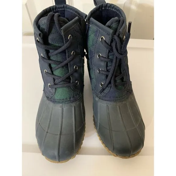 Isaac Mizrahi Live! Plaid Waterproof Boots Zip Navy - 6‎ M