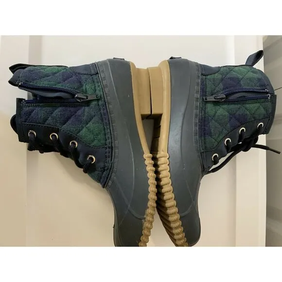 Isaac Mizrahi Live! Plaid Waterproof Boots Zip Navy - 6‎ M