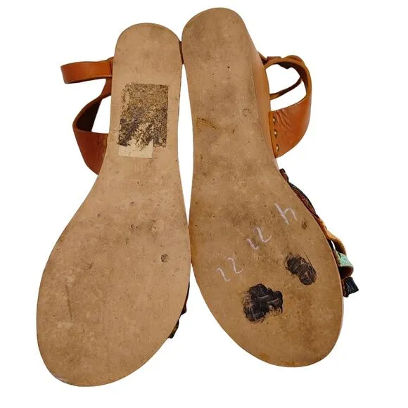Isabel Marant Etoile Zia Wooden Wedge Sandals Multicolor Leather Womens Size 6