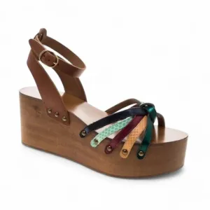 Isabel Marant Etoile Zia Wooden Wedge Sandals Multicolor Leather Womens Size 6