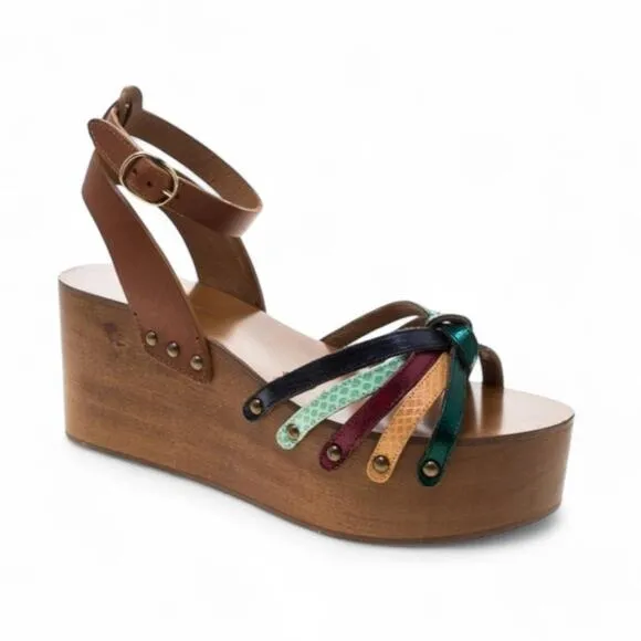 Isabel Marant Etoile Zia Wooden Wedge Sandals Multicolor Leather Womens Size 6