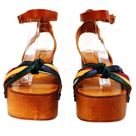 Isabel Marant Etoile Zia Wooden Wedge Sandals Multicolor Leather Womens Size 6