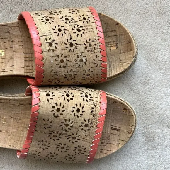 Jack Rogers Laser Cut Cork Espadrille Slide Sandals Women 7.5 M Summer Casual