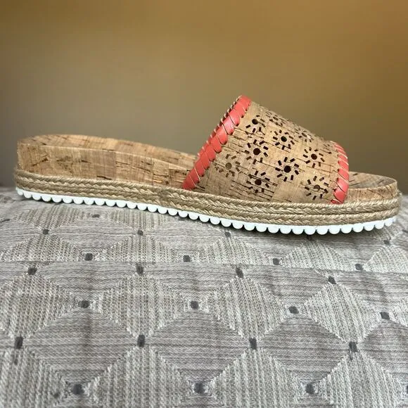 Jack Rogers Laser Cut Cork Espadrille Slide Sandals Women 7.5 M Summer Casual