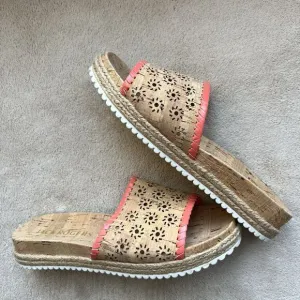 Jack Rogers Laser Cut Cork Espadrille Slide Sandals Women 7.5 M Summer Casual