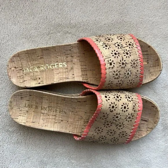Jack Rogers Laser Cut Cork Espadrille Slide Sandals Women 7.5 M Summer Casual