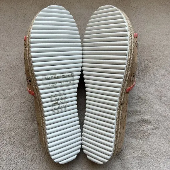 Jack Rogers Laser Cut Cork Espadrille Slide Sandals Women 7.5 M Summer Casual