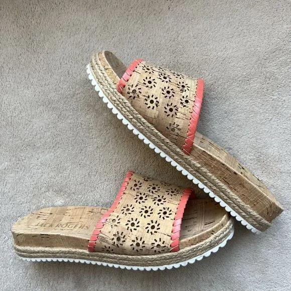 Jack Rogers Laser Cut Cork Espadrille Slide Sandals Women 7.5 M Summer Casual