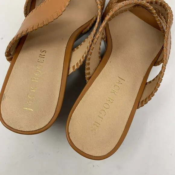 Jack Rogers Women's Size 10 Open Toe Jackie Wedge Heeled Sandal Brown Leather