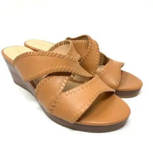Jack Rogers Women's Size 10 Open Toe Jackie Wedge Heeled Sandal Brown Leather