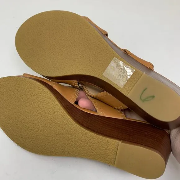 Jack Rogers Women's Size 10 Open Toe Jackie Wedge Heeled Sandal Brown Leather