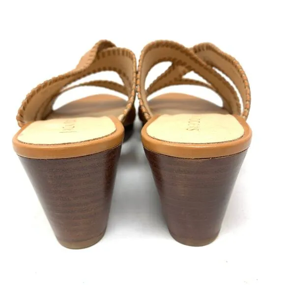 Jack Rogers Women's Size 10 Open Toe Jackie Wedge Heeled Sandal Brown Leather