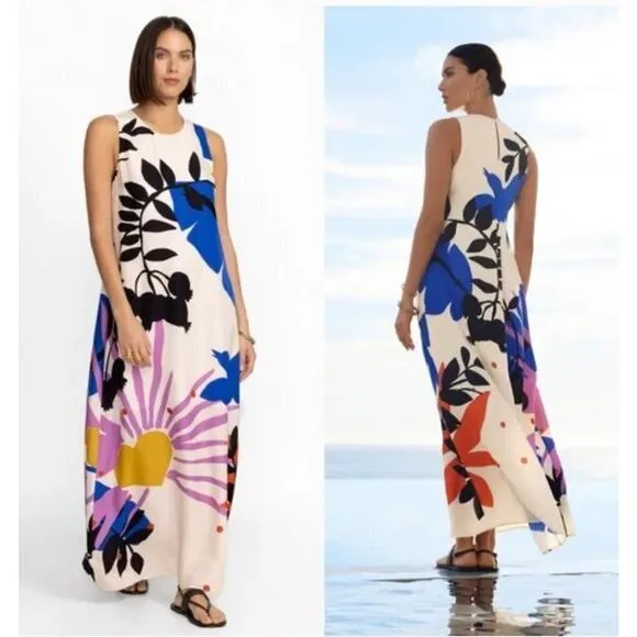 JADE Johnny Was Sz L Large Tatianna Printed Maxi Dress Silk