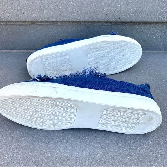 Jaggar denim sneakers Blue jean Frayed Slip On shoes white loafers chunky sole