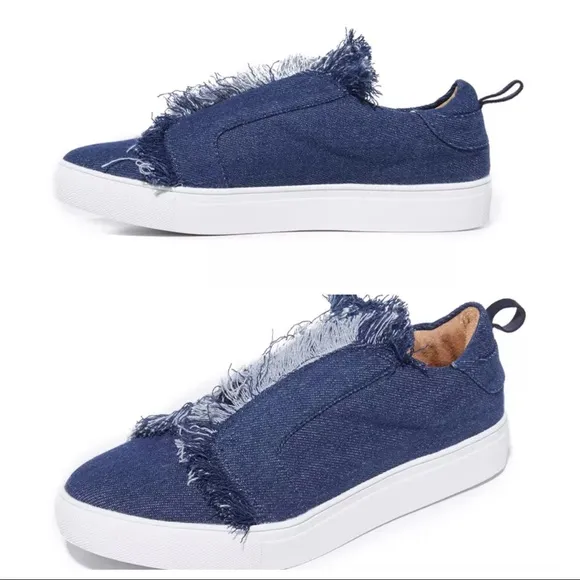 Jaggar denim sneakers Blue jean Frayed Slip On shoes white loafers chunky sole