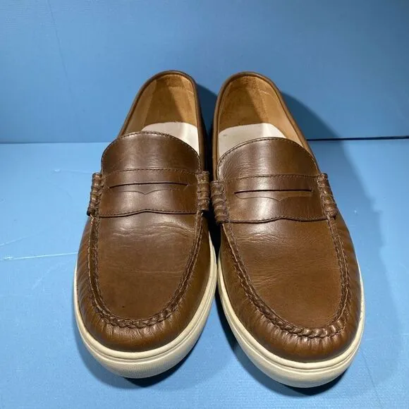 J.crew Mens Loafers Shoes Brown  Leather White Sole Slip-On Moc Toe Comfort 11