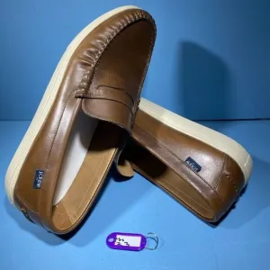 J.crew Mens Loafers Shoes Brown  Leather White Sole Slip-On Moc Toe Comfort 11