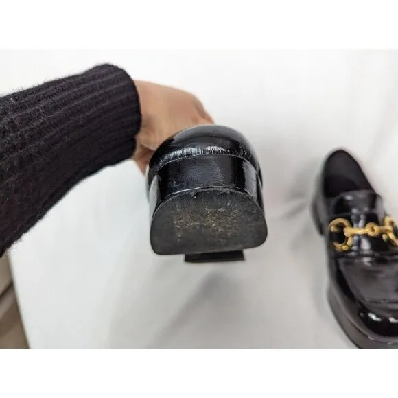 Jeffrey Campbell 7 Student Black Patent Leather Heel Shoes Loafer Bit Grunge