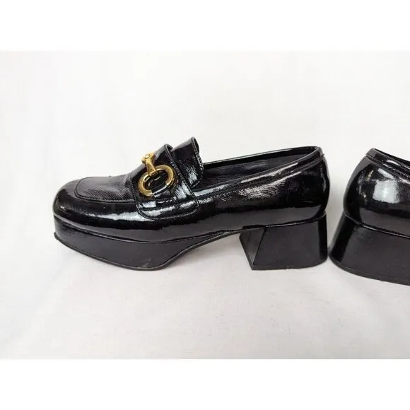 Jeffrey Campbell 7 Student Black Patent Leather Heel Shoes Loafer Bit Grunge