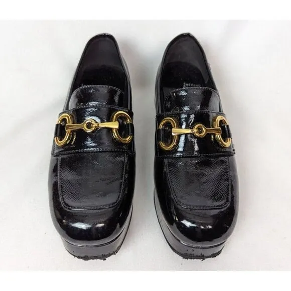 Jeffrey Campbell 7 Student Black Patent Leather Heel Shoes Loafer Bit Grunge