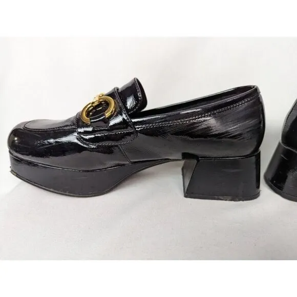 Jeffrey Campbell 7 Student Black Patent Leather Heel Shoes Loafer Bit Grunge