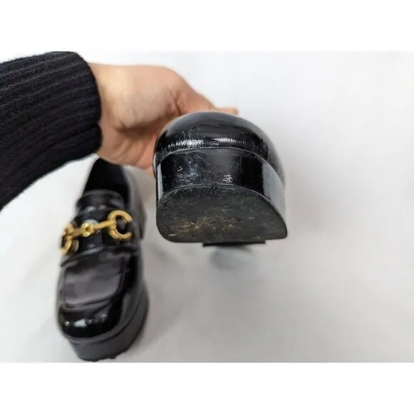Jeffrey Campbell 7 Student Black Patent Leather Heel Shoes Loafer Bit Grunge