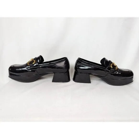 Jeffrey Campbell 7 Student Black Patent Leather Heel Shoes Loafer Bit Grunge