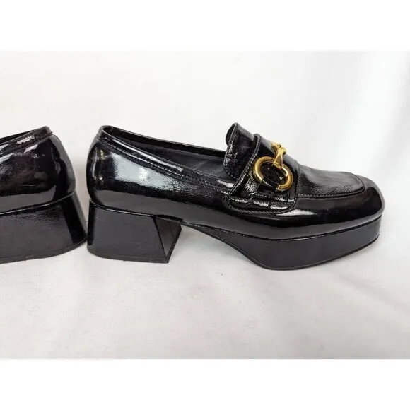 Jeffrey Campbell 7 Student Black Patent Leather Heel Shoes Loafer Bit Grunge