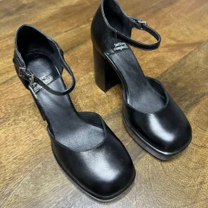 Jeffrey Campbell black leather platform pumps Mary Jane NEW SZ. 6