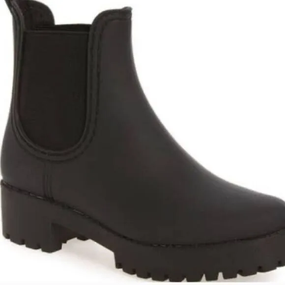 Jeffrey Campbell Lug Sole Chelsea Rain Boots Chunky Matte Black Women's Size 6