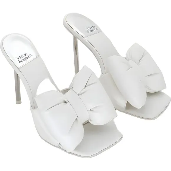 Jeffrey Campbell Nappa Bow High Pointed White Heels Women's Size 8.5