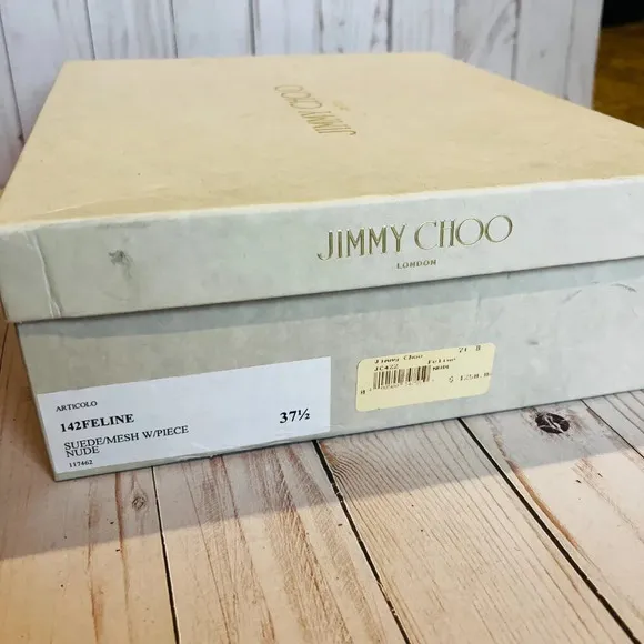 Jimmy Choo Feline Beaded T-Strap Suede &amp; Mesh Heels Wedding Shoes W7.5 EU37.5