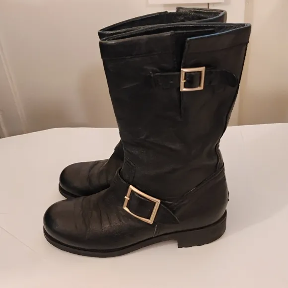 Jimmy ChooJimmy Choo Black Leather Biker Ankle Boots Size 37