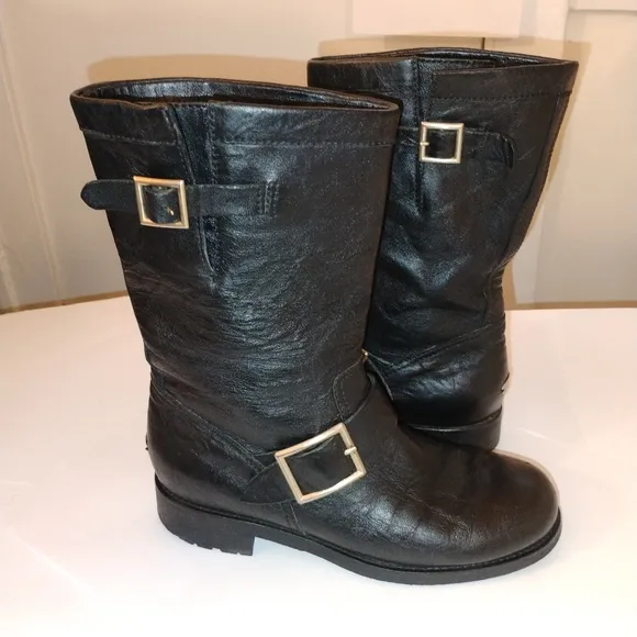 Jimmy ChooJimmy Choo Black Leather Biker Ankle Boots Size 37