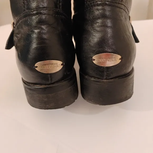 Jimmy ChooJimmy Choo Black Leather Biker Ankle Boots Size 37