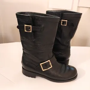 Jimmy ChooJimmy Choo Black Leather Biker Ankle Boots Size 37