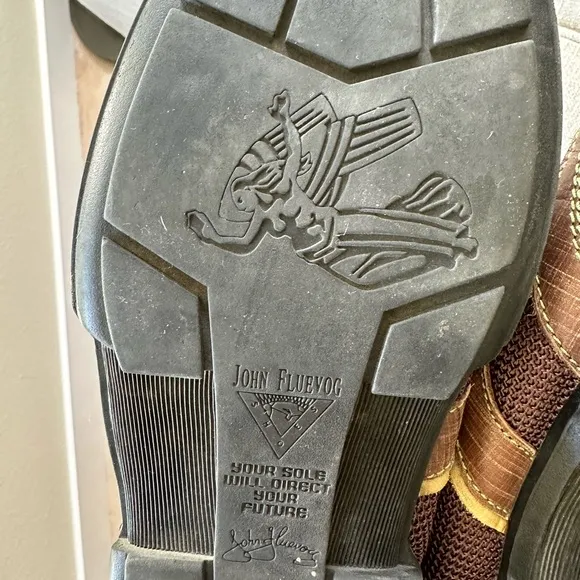 John Fluevog Future Angel Andrew Shoes in Chestnut Leather and Mesh with Olive
