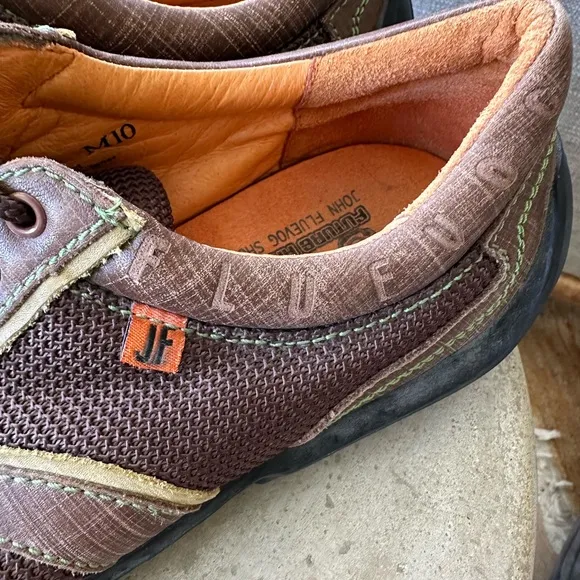 John Fluevog Future Angel Andrew Shoes in Chestnut Leather and Mesh with Olive