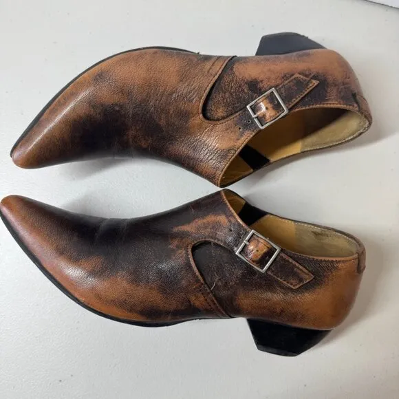 John Fluevog Justine Brown Pointy Toed Low Heel Leather Shoes Size 6