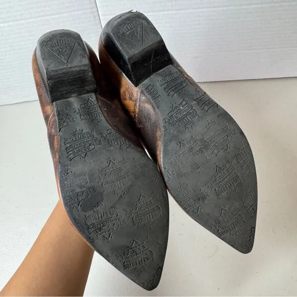 John Fluevog Justine Brown Pointy Toed Low Heel Leather Shoes Size 6